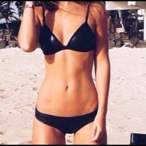 Triangle black leather bikini
